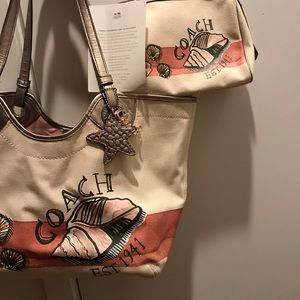 Coach Beach Bag with Small Zip Pouch